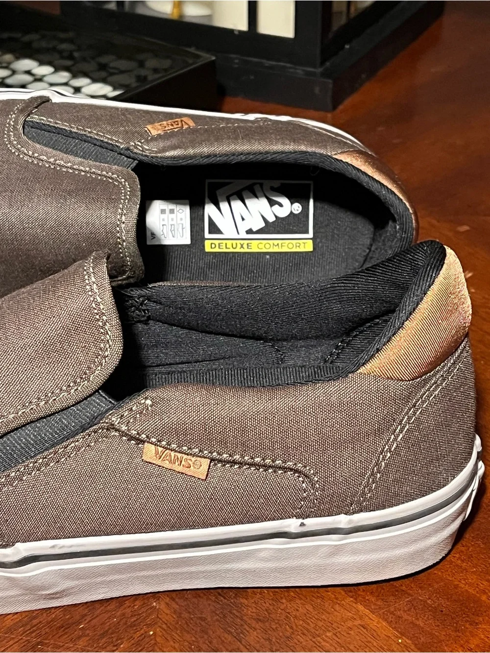 Vans Asher Deluxe Confort Slip-On Canvas Sneakers - Walnut with White Sole